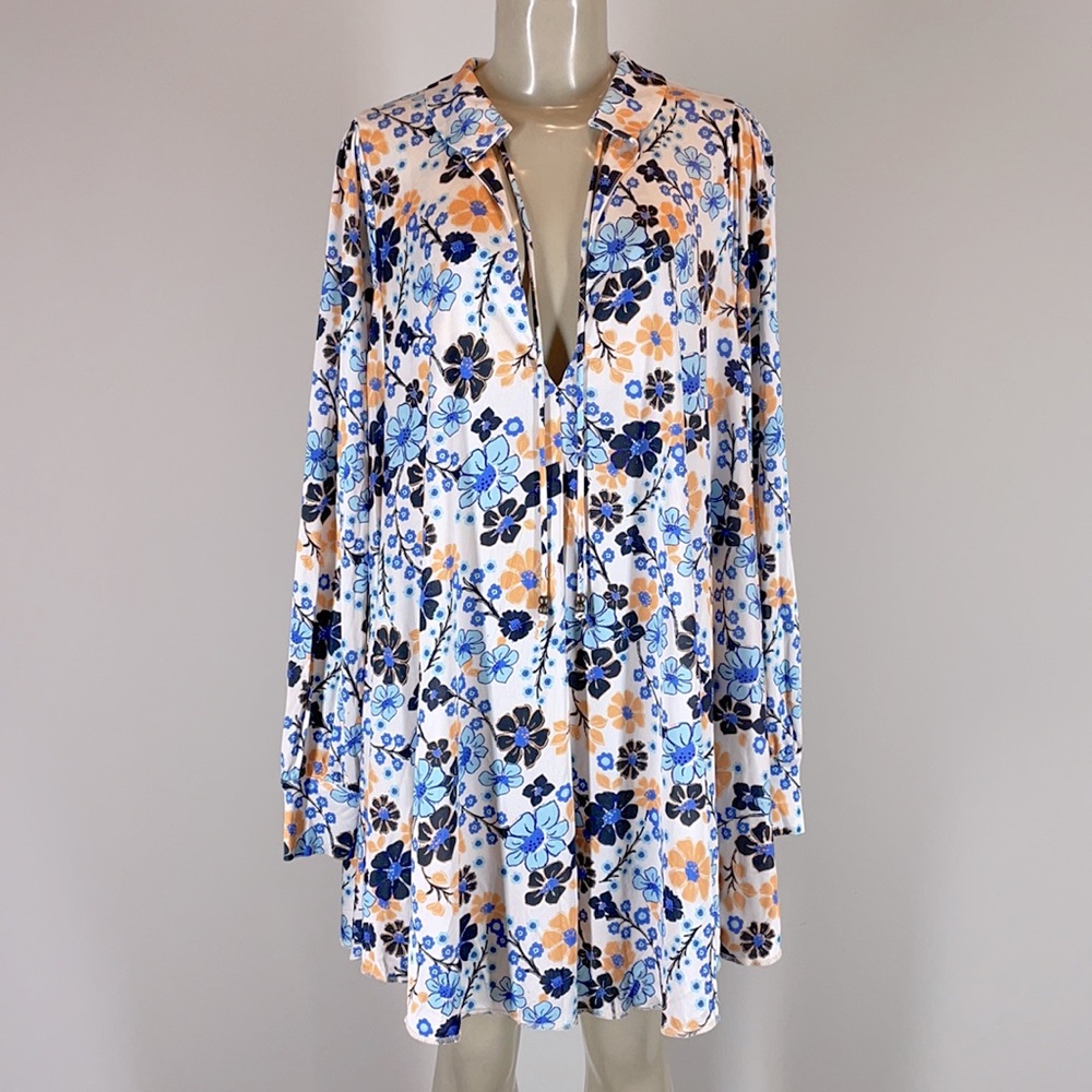 Free People Daisy Jane Mini Dress Botanical Combo Blue Extra Small XS